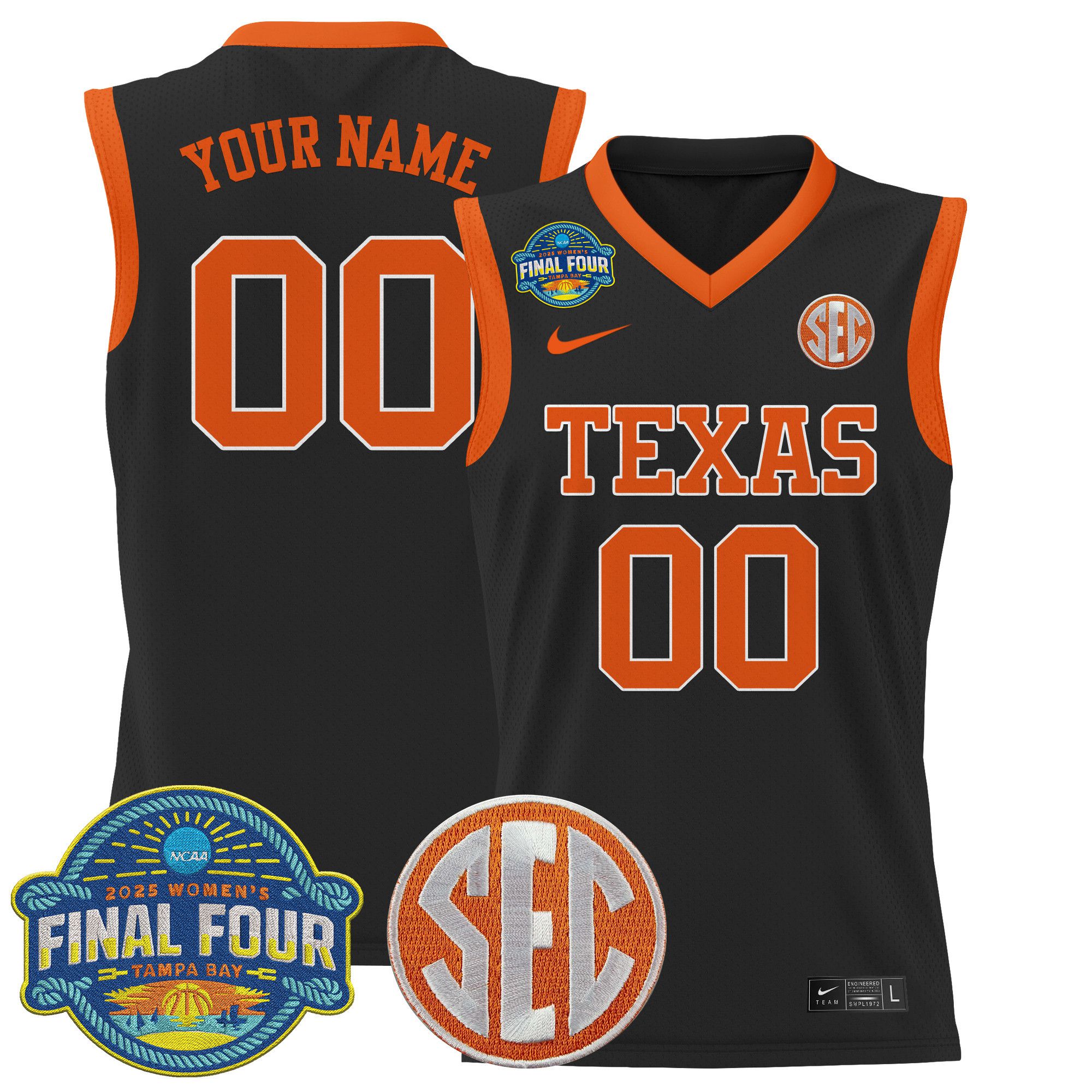 Men Texas Longhorns Black 2025 Nike Final Four Patch Lightweight Basketball Custom NCAA Jersey